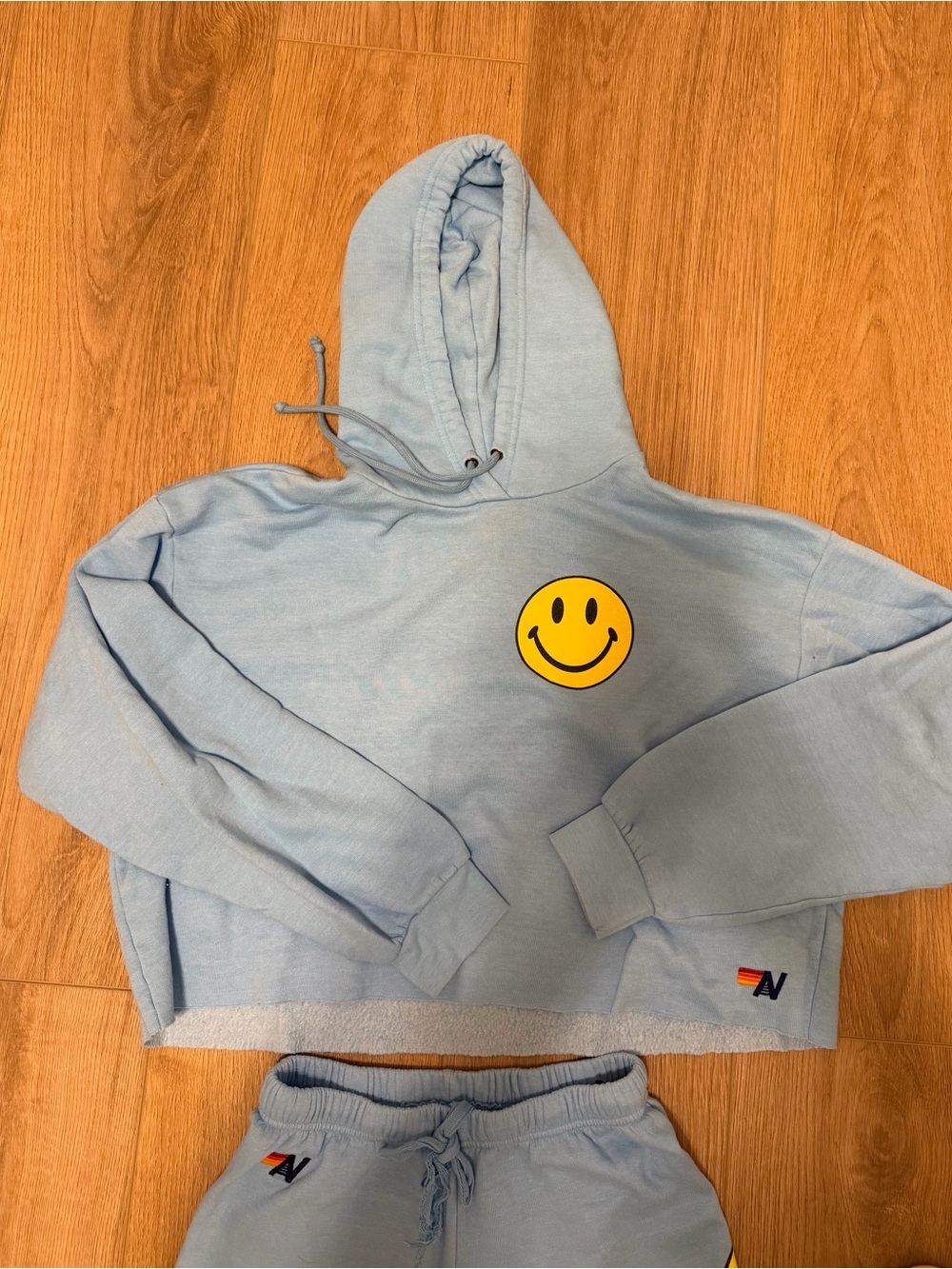 Aviator Nation Pale Blue Smiley Face Hoodie & Joggers Set - Picture 3 of 5